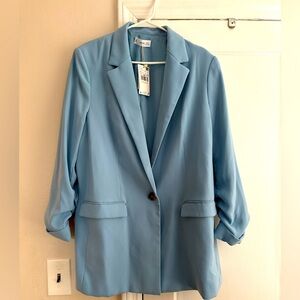 Mango light blue blazer. Some ruching on sleeve. Size xxl